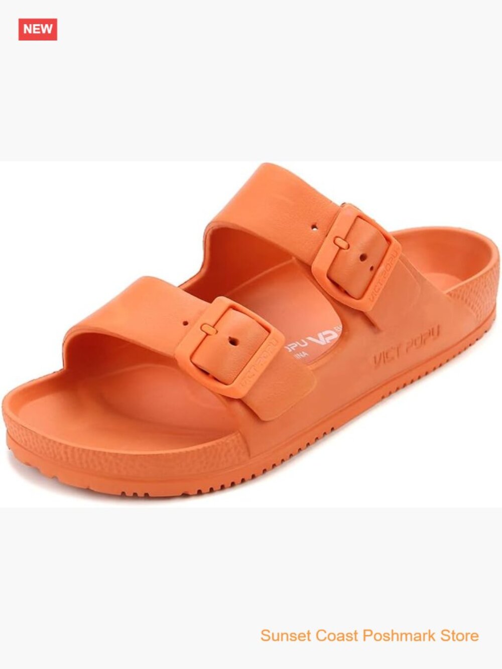 Womens Sandals Adjustable Double Buckle Strap Waterproof EVA Flat Slides
